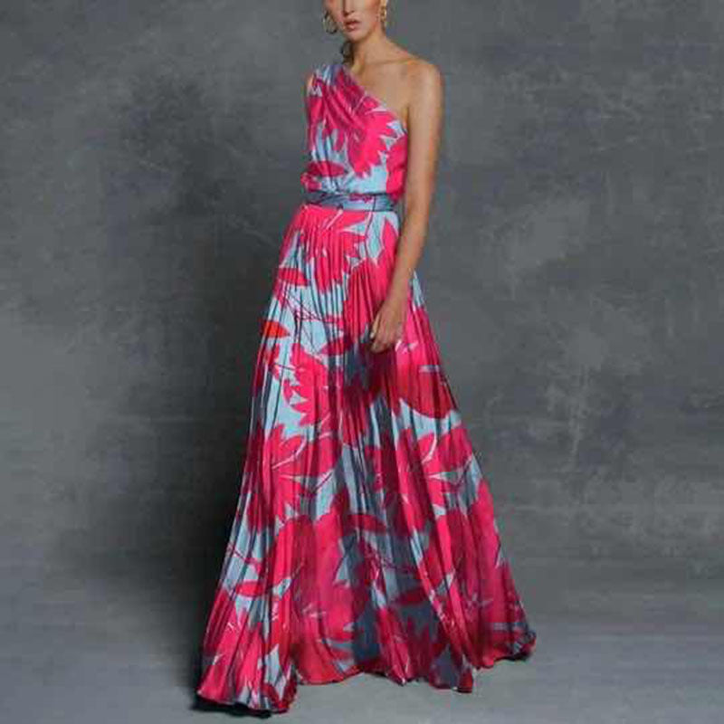 Damen Elegantes Maxikleid mit asymmetrischem Träger und floralem Design R&B