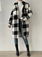 R&B | kariert Jacke mit plüschigem Kragen und Knöpfen