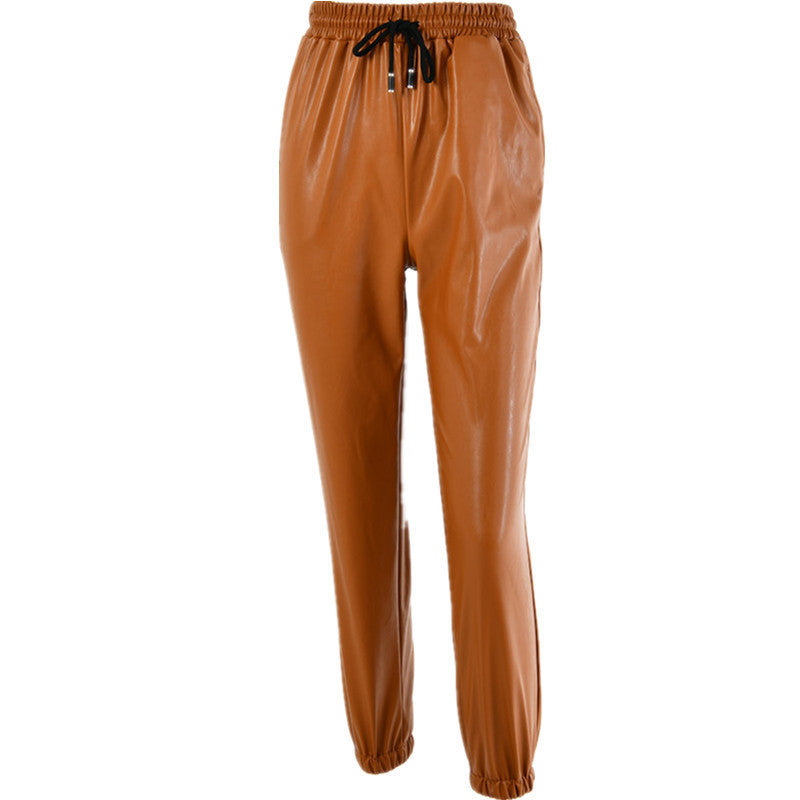 Damen Kunstleder Jogginghose mit elastischem Bund und seitlichen Taschen R&B