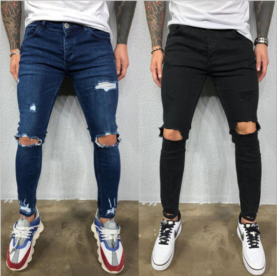 Herren Slim Fit Jeans mit modischen Rissen R&B