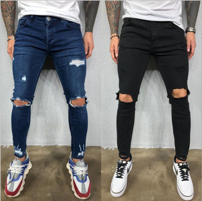 Herren Slim Fit Jeans mit Rissdesign R&B