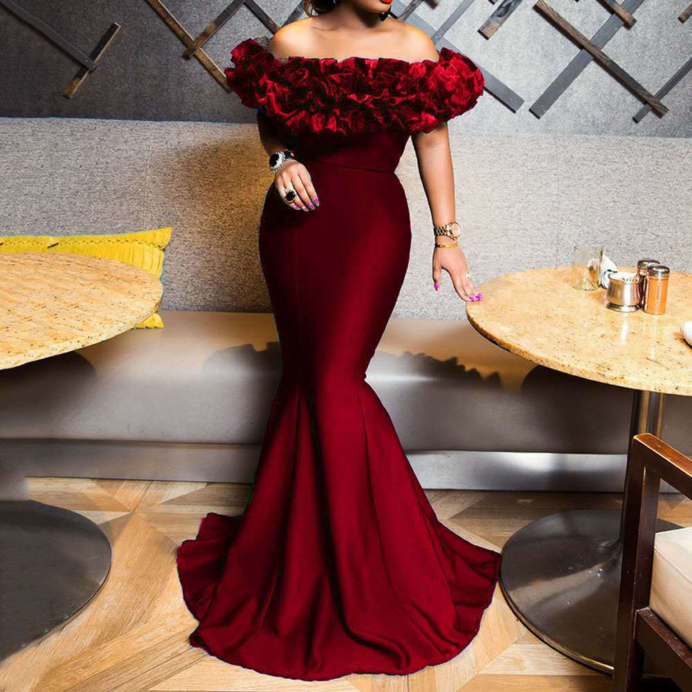 Damen Abendkleid mit voluminösem Rüschensaum R&B