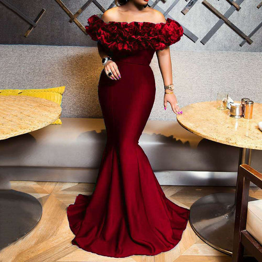 Damen Abendkleid mit voluminösem Rüschensaum R&B