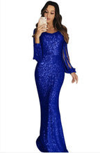 Damen elegantes Pailletten Abendkleid mit schmeichelndem Schnitt und langen Ärmeln R&B