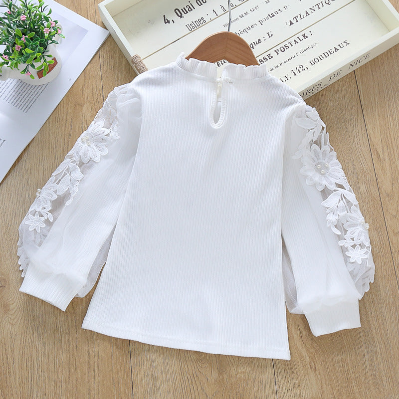 Mädchen elegante Bluse mit dekorativen Spitze-Ärmeln R&B