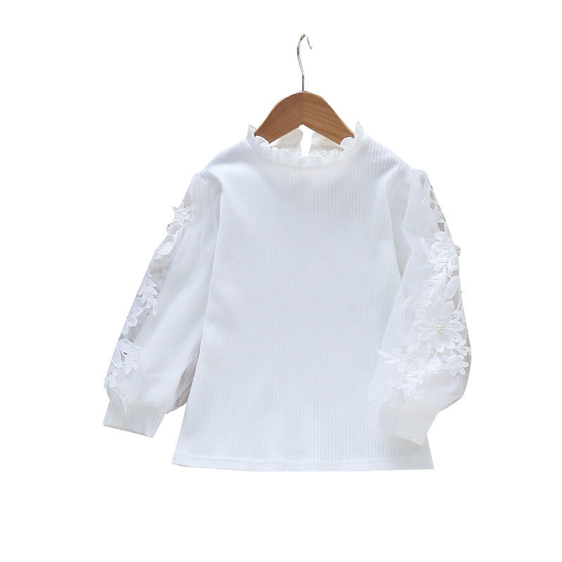 Mädchen elegante Bluse mit dekorativen Spitze-Ärmeln R&B