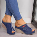 Damen Wedge-Pantoletten aus Denim mit modischem Fransen-Design R&B