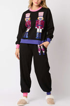 R&B | Weihnachtsmann Pailletten Freizeit Sweatshirt und elastische Taillen lockere Taschenhose Set