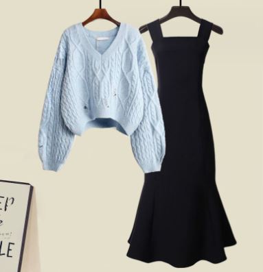 R&B | Zweiteiliges Satz Aus Hochwertigem Kreuzstrickpullover und Fishtail Kleid
