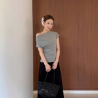 Damen Kurzarm T-Shirt mit Raffungen Slim Fit