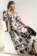 R&B | Real Love Print Puffärmel Maxi Kleid