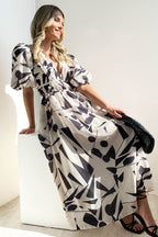 R&B | Real Love Print Puffärmel Maxi Kleid