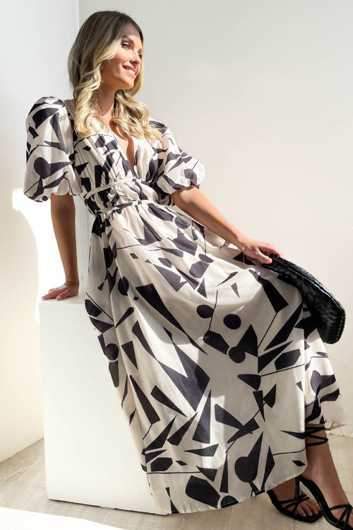 R&B | Real Love Print Puffärmel Maxi Kleid
