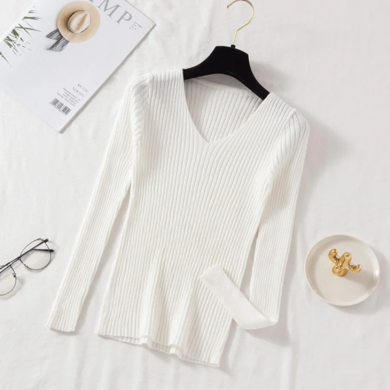 R&B | Pullover - Slim-Fit Rippstrick V-Ausschnitt Pullover