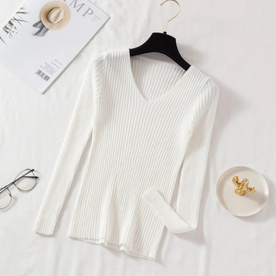 R&B | Pullover - Slim-Fit Rippstrick V-Ausschnitt Pullover
