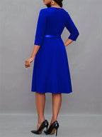 R&B | Einfarbige Asymmetrische Halsgürtel 3/4 Ärmel Festliches Kleid Für Frauen | Ideal Für Alle Jahreszeiten