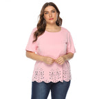 Damen modisches T-Shirt mit filigranem Lochmuster R&B