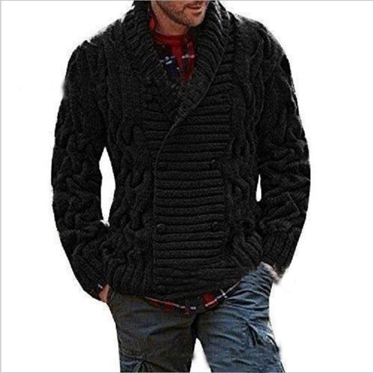 Herren Strickjacke mit doppelter Knopfleiste und kreativem Zopfmuster R&B