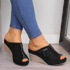 Damen Wedge-Pantoletten aus Denim mit modischem Fransen-Design R&B