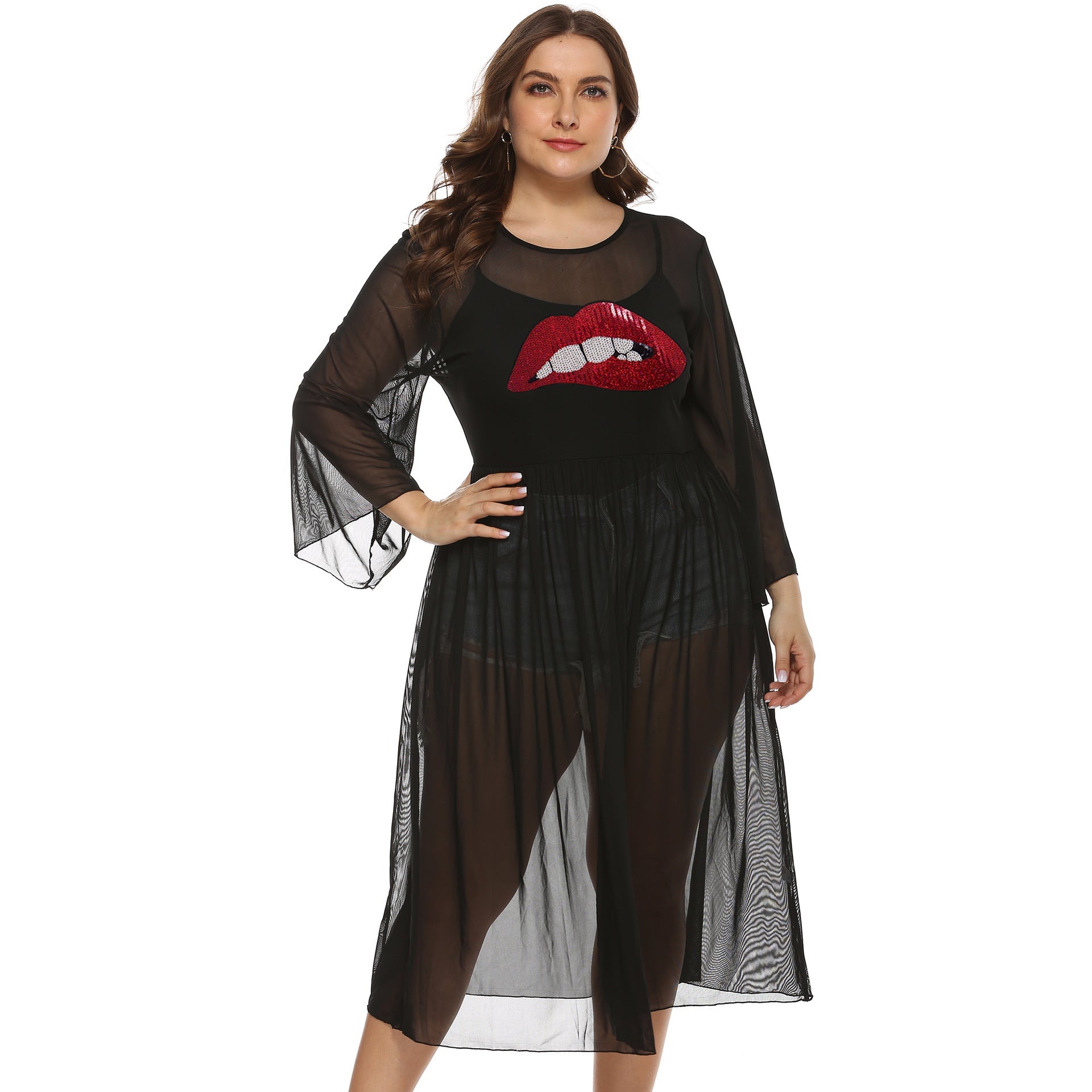 Damen transparenter Strandüberwurf mit animalischem Motiv R&B