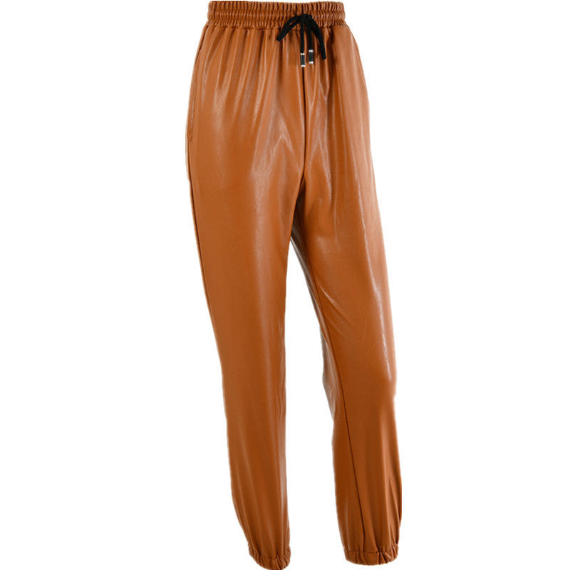 Damen Kunstleder Jogginghose mit elastischem Bund und seitlichen Taschen R&B