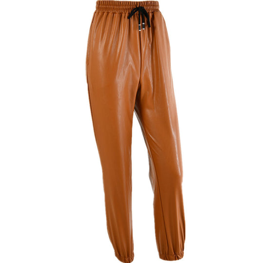 Damen Kunstleder Jogginghose mit elastischem Bund und seitlichen Taschen R&B