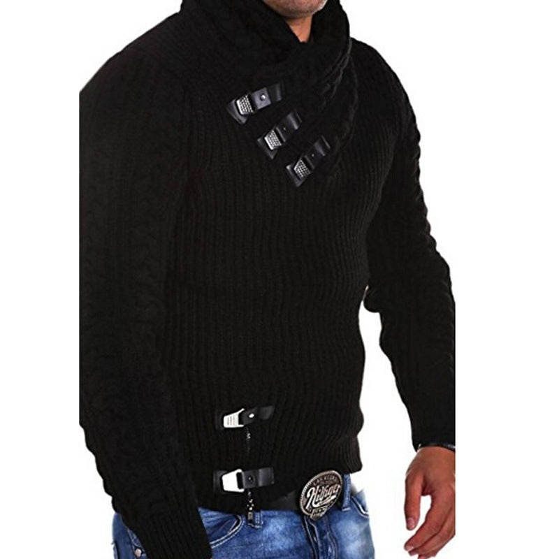 Herren Strickpullover mit innovativem Schalkragen und exklusiven Knopfdetails R&B