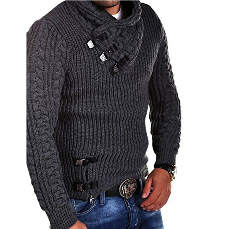 Herren Strickpullover mit innovativem Schalkragen und exklusiven Knopfdetails R&B