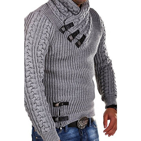 Herren Strickpullover mit innovativem Schalkragen und exklusiven Knopfdetails R&B