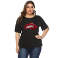 Damen modisches T-Shirt mit glänzendem Lippenmotiv R&B
