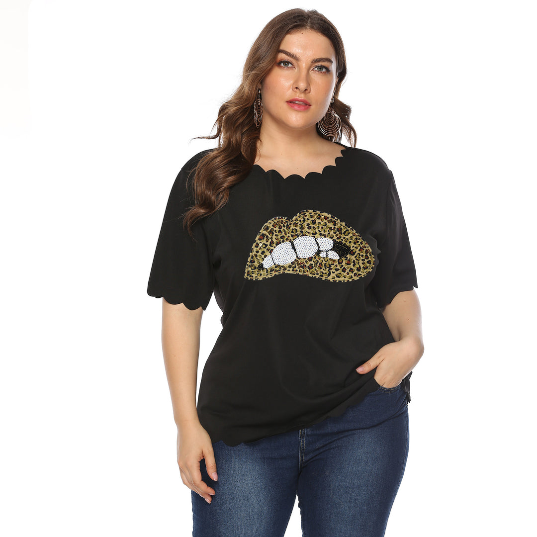 Damen T-Shirt mit Leopardenmuster und Glitzerstein-Details R&B