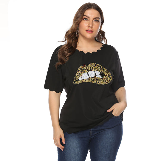 Damen T-Shirt mit Leopardenmuster und Glitzerstein-Details R&B