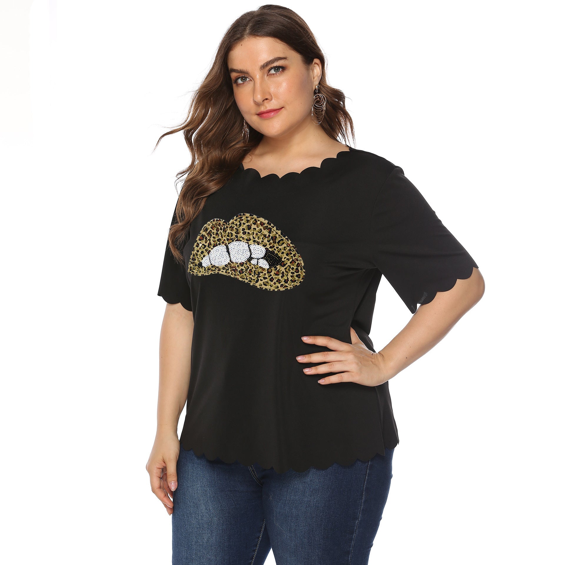 Damen T-Shirt mit Leopardenmuster und Glitzerstein-Details R&B
