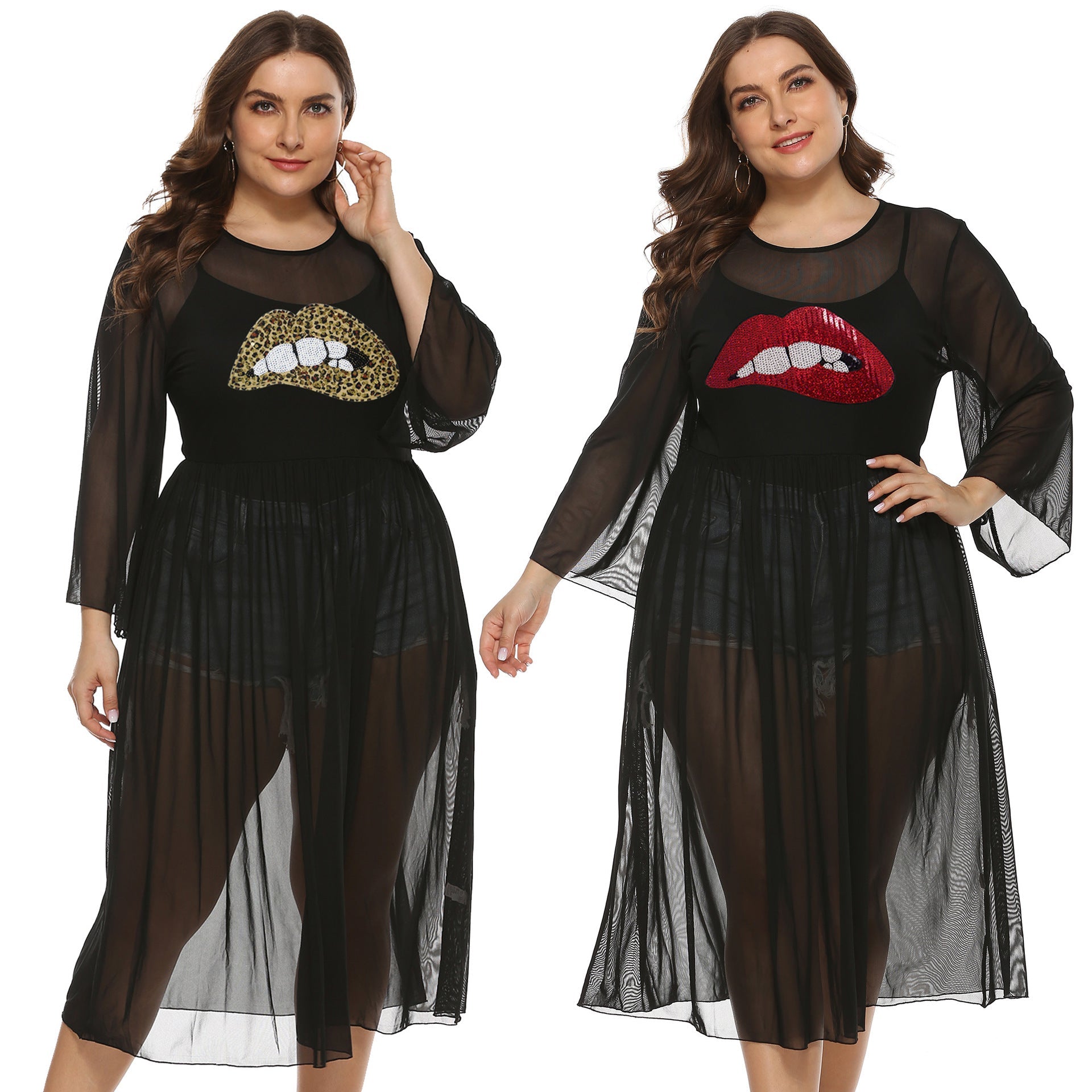 Damen transparenter Strandüberwurf mit animalischem Motiv R&B