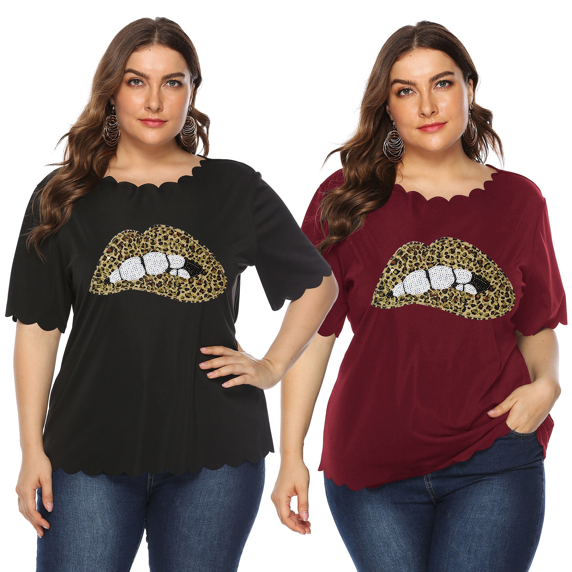Damen T-Shirt mit Leopardenmuster und Glitzerstein-Details R&B