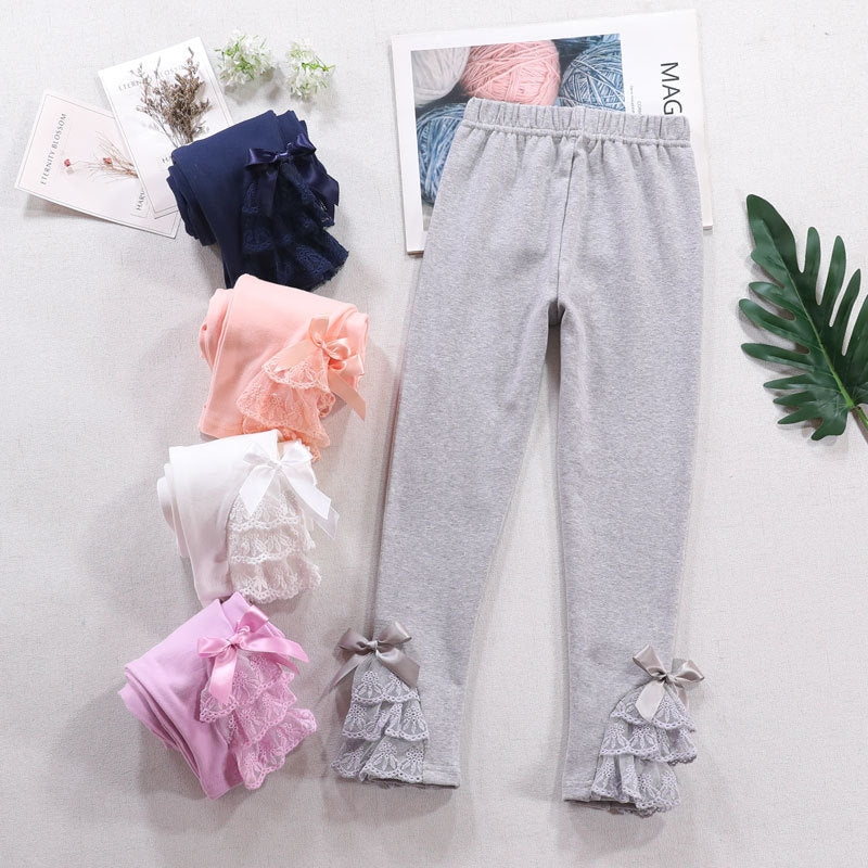 Mädchen Leggings mit Rüschen und Schleifenakzenten R&B