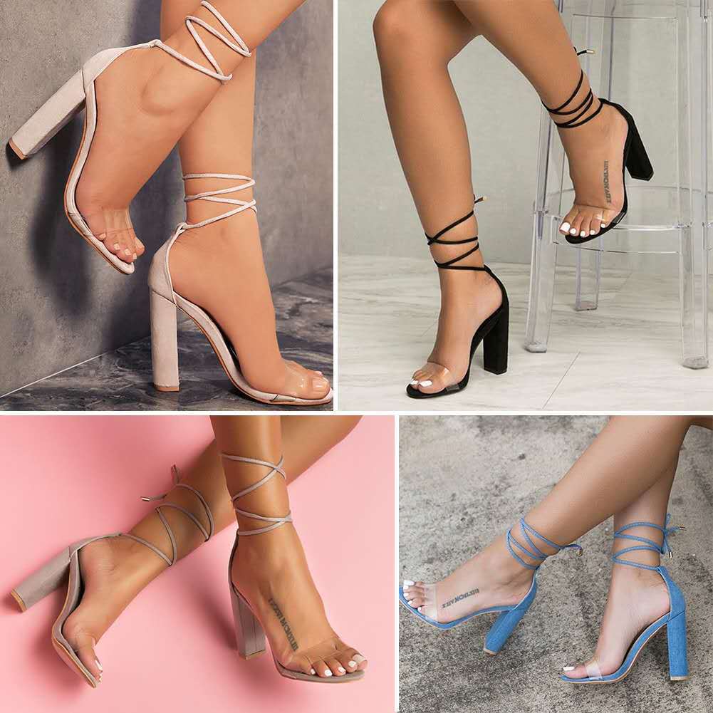 Damen Elegante High-Heelsandalen mit geschlungenem Riemendesign und transparenten Einsätzen R&B