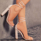 Damen Elegante High-Heelsandalen mit geschlungenem Riemendesign und transparenten Einsätzen R&B
