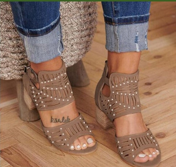 Damen Sandaletten mit modischem Cut-Out-Design und bequemer Blockabsatz-Sohle R&B