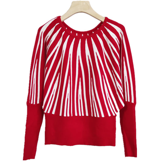 Damen weicher Pullover mit modernem Streifenmuster und weitem Schnitt R&B