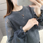 Damen Pullover mit transparenten, voluminösen Ärmeln R&B