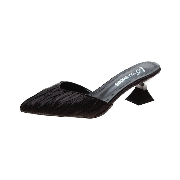 Damen modische offene Mules mit eleganten Falten und Blockabsatz R&B