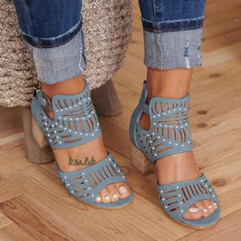 Damen Sandaletten mit modischem Cut-Out-Design und bequemer Blockabsatz-Sohle R&B