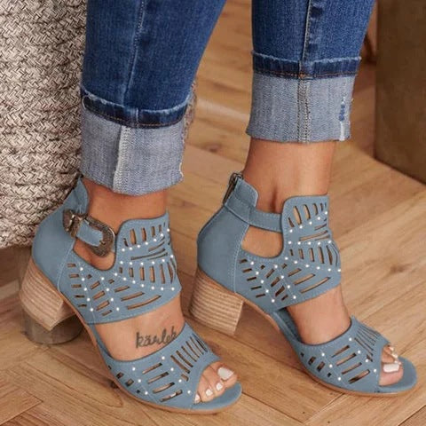 Damen Sandaletten mit modischem Cut-Out-Design und bequemer Blockabsatz-Sohle R&B