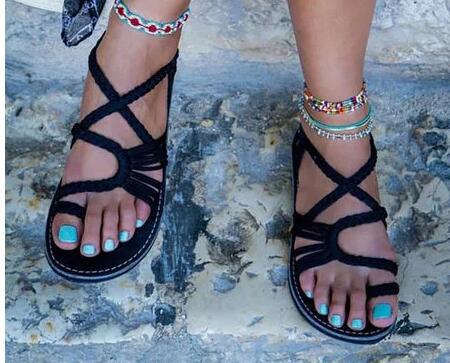 Damen nan Makramee-Riemchen-Sandalette mit Zehensteg und flexibler rutschfester Sohle R&B