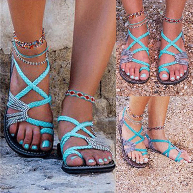 Damen nan Makramee-Riemchen-Sandalette mit Zehensteg und flexibler rutschfester Sohle R&B