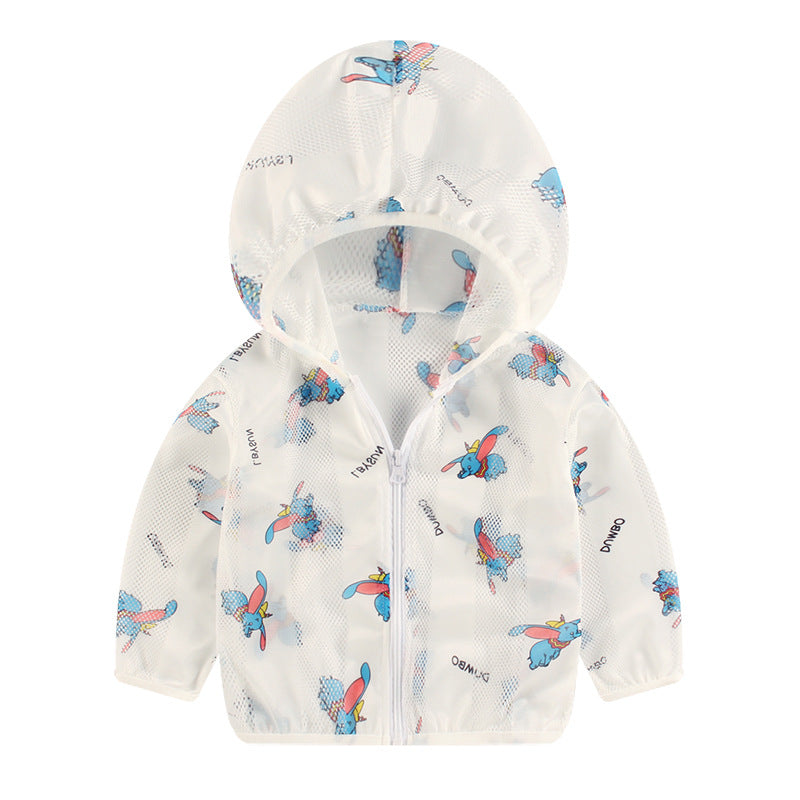 Unisex nan leichtgewicht atmungsaktive Kapuzenjacke für Babys und Kleinkinder mit Mesh-Sonnenschutz und Cartoon-Hasenmotiv R&B