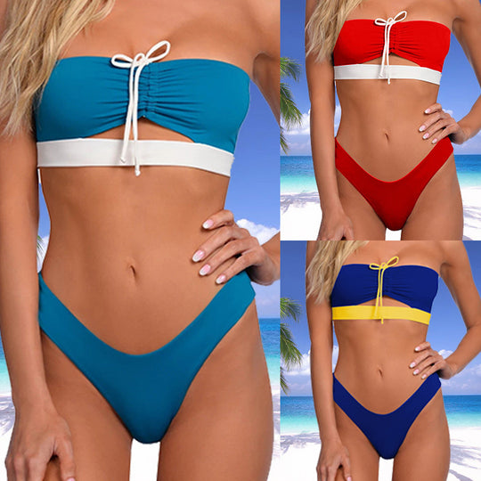 Damen Bandeau-Bikini mit raffiniertem Knoten und hohem Beinausschnitt R&B