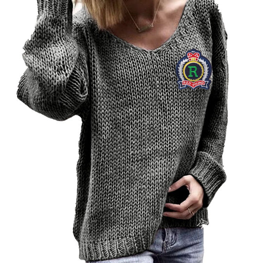 Damen Kuscheliger Strickpullover mit V-Ausschnitt und lässigem Schnitt R&B