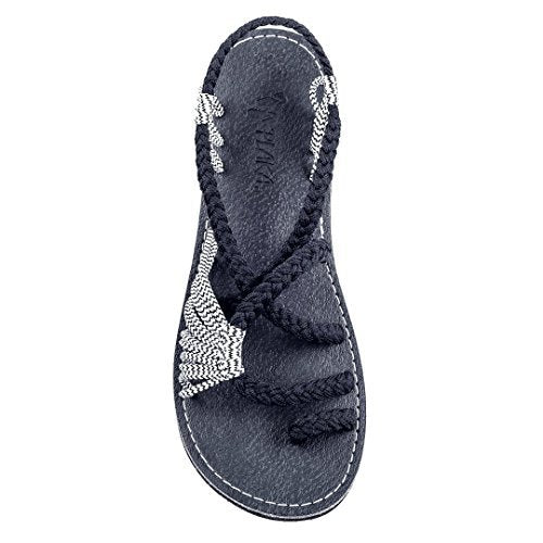 Damen nan Makramee-Riemchen-Sandalette mit Zehensteg und flexibler rutschfester Sohle R&B